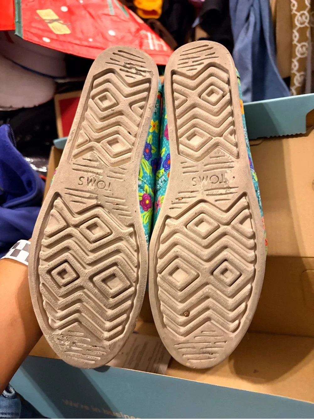 Toms Turquoise Floral Slip-On Moccasins with Yellow & Purple Flowers